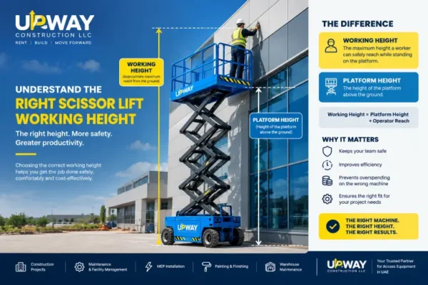 Scissor lift working height and platform height explained for UAE construction projects